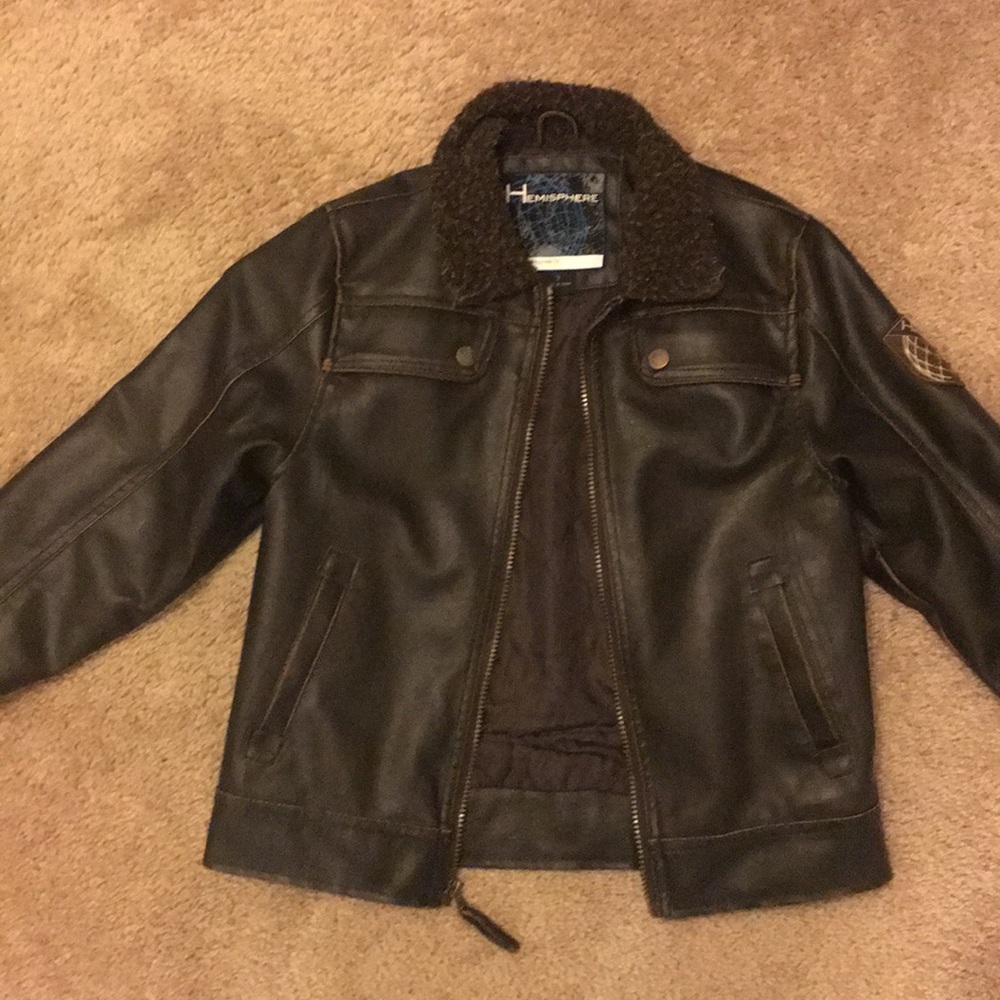 Brown faux leather Boys size 7 jacket EUC